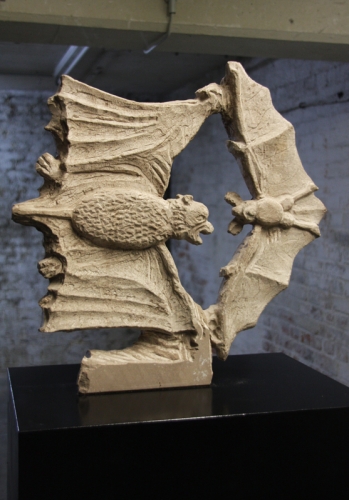 Bat Battle<br /><br />2009<br />Sandstone<br />50 x 50 x 5 cm